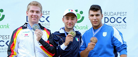 Gabriele Rossetti sul podio dei Campionati europei di tiro a volo